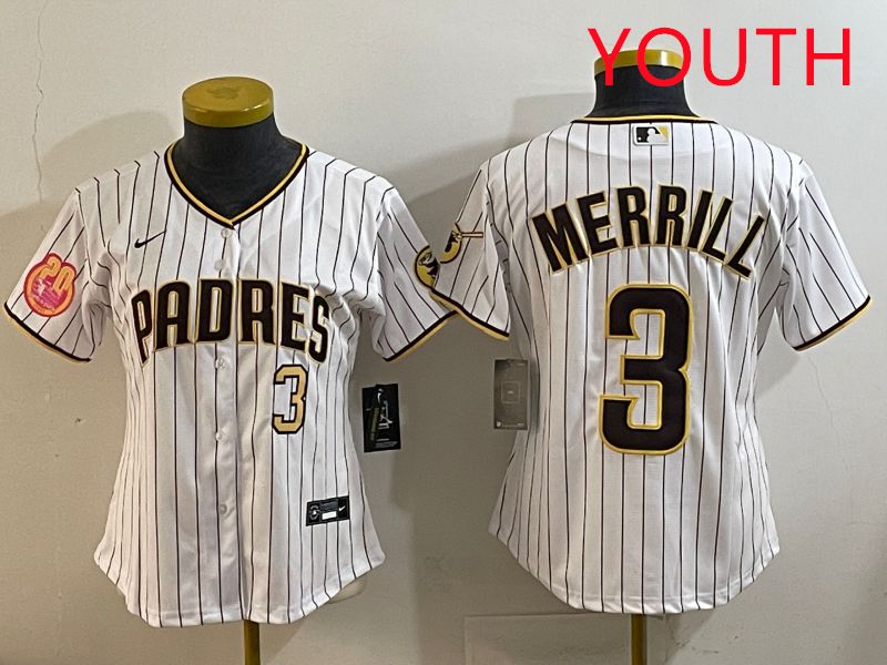 Youth San Diego Padres 3 Merrill White Stripe Game 2025 Nike MLB Jersey style 2